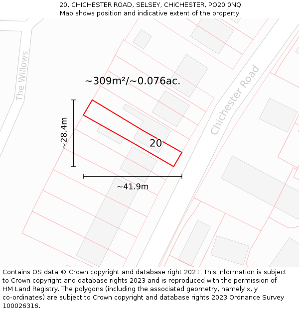 20, CHICHESTER ROAD, SELSEY, CHICHESTER, PO20 0NQ: Plot and title map