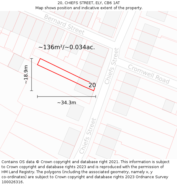 20, CHIEFS STREET, ELY, CB6 1AT: Plot and title map