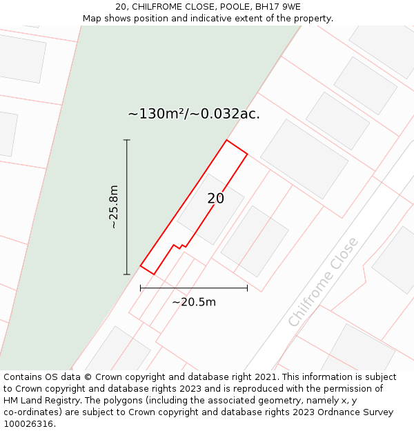 20, CHILFROME CLOSE, POOLE, BH17 9WE: Plot and title map