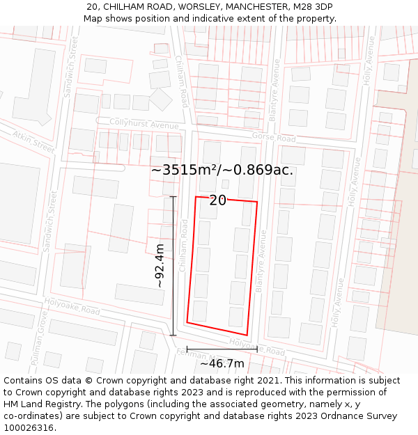 20, CHILHAM ROAD, WORSLEY, MANCHESTER, M28 3DP: Plot and title map