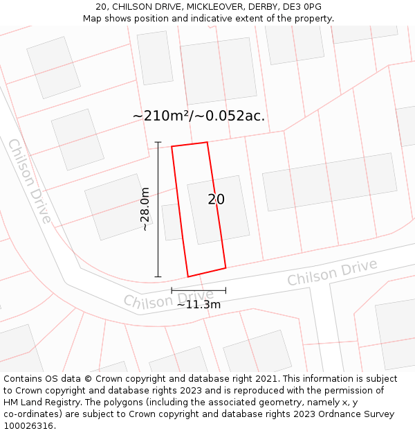20, CHILSON DRIVE, MICKLEOVER, DERBY, DE3 0PG: Plot and title map