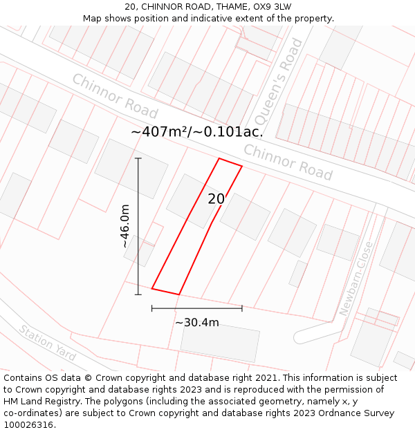 20, CHINNOR ROAD, THAME, OX9 3LW: Plot and title map