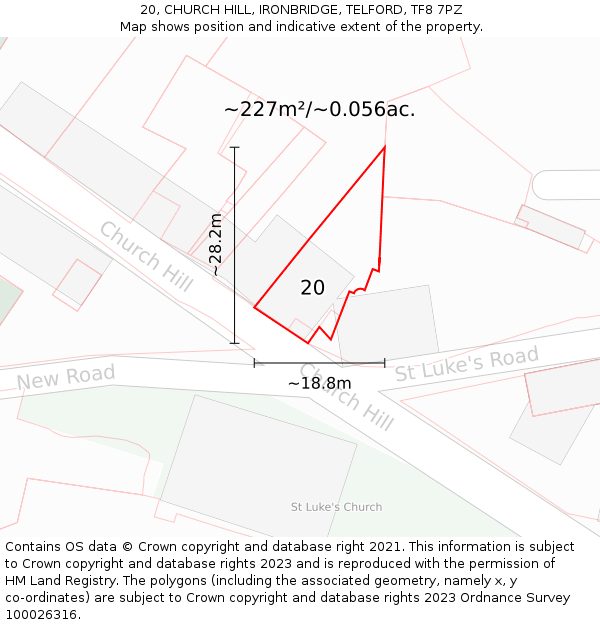 20, CHURCH HILL, IRONBRIDGE, TELFORD, TF8 7PZ: Plot and title map