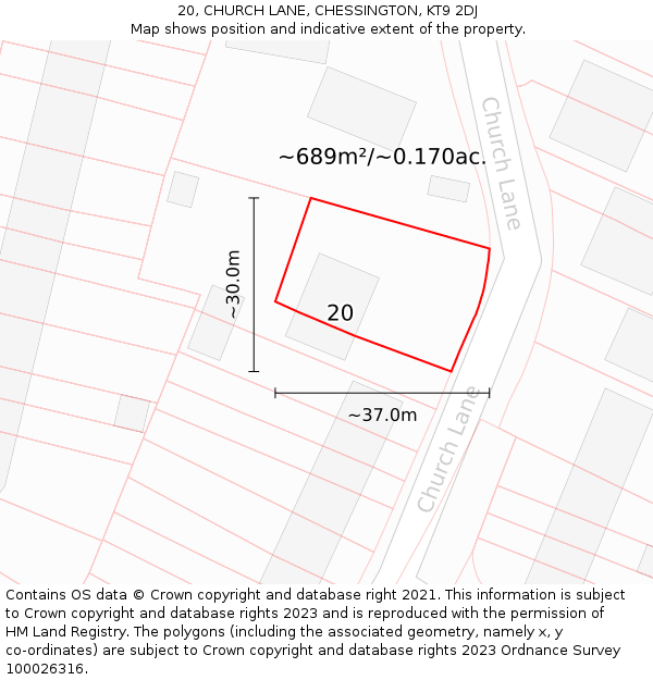 20, CHURCH LANE, CHESSINGTON, KT9 2DJ: Plot and title map