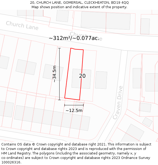20, CHURCH LANE, GOMERSAL, CLECKHEATON, BD19 4QQ: Plot and title map
