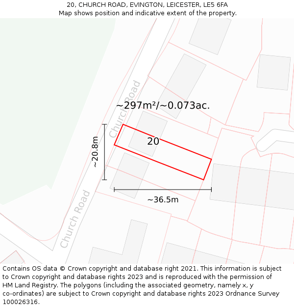 20, CHURCH ROAD, EVINGTON, LEICESTER, LE5 6FA: Plot and title map