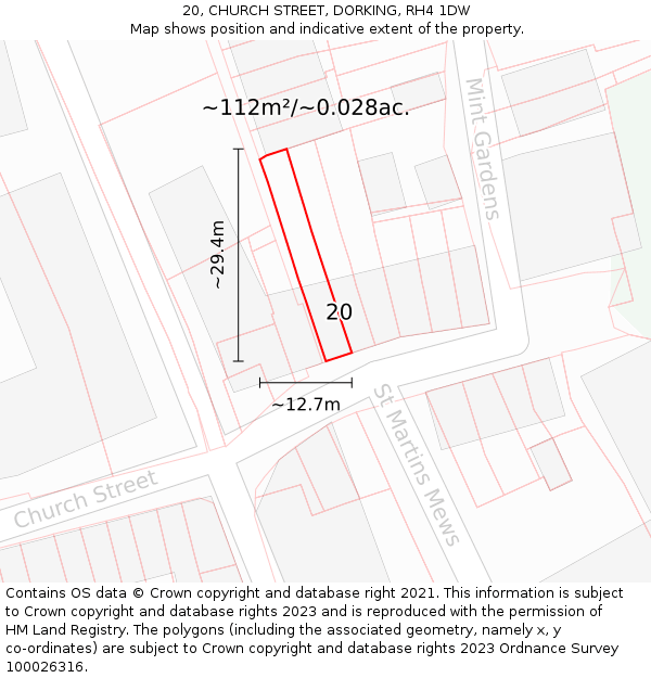 20, CHURCH STREET, DORKING, RH4 1DW: Plot and title map