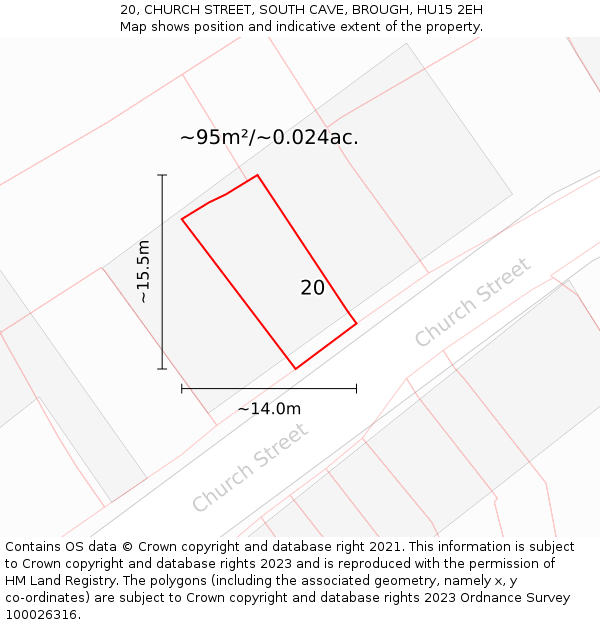 20, CHURCH STREET, SOUTH CAVE, BROUGH, HU15 2EH: Plot and title map