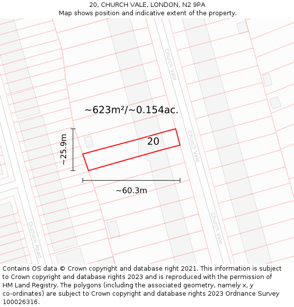 20, CHURCH VALE, LONDON, N2 9PA: Plot and title map