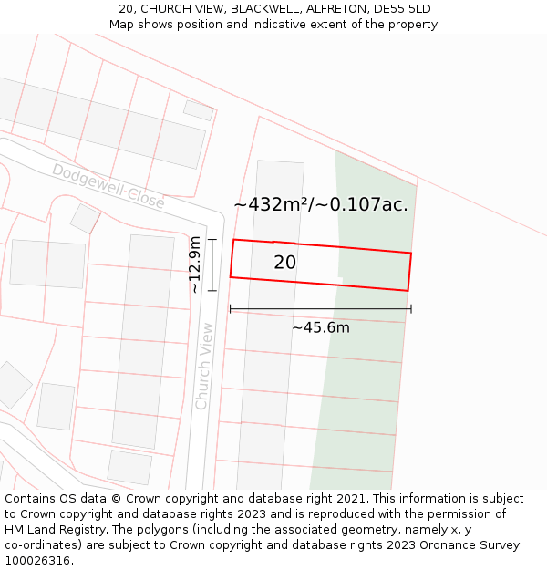 20, CHURCH VIEW, BLACKWELL, ALFRETON, DE55 5LD: Plot and title map