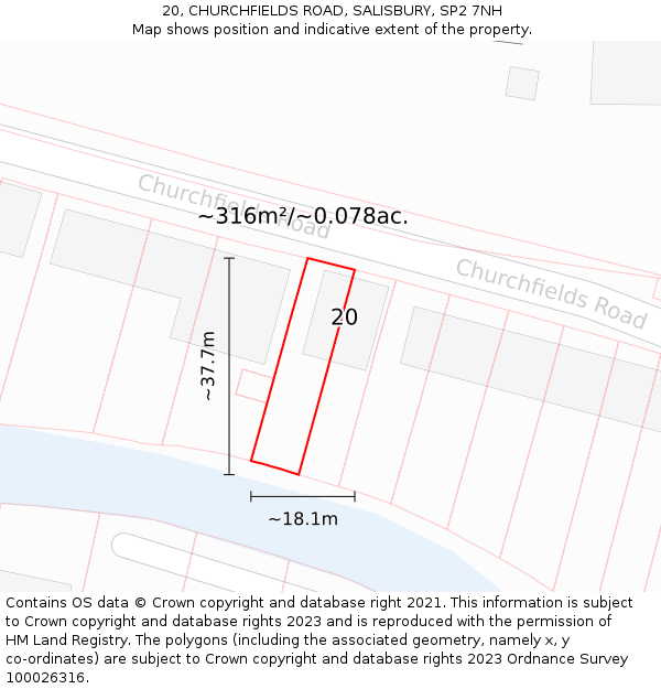 20, CHURCHFIELDS ROAD, SALISBURY, SP2 7NH: Plot and title map