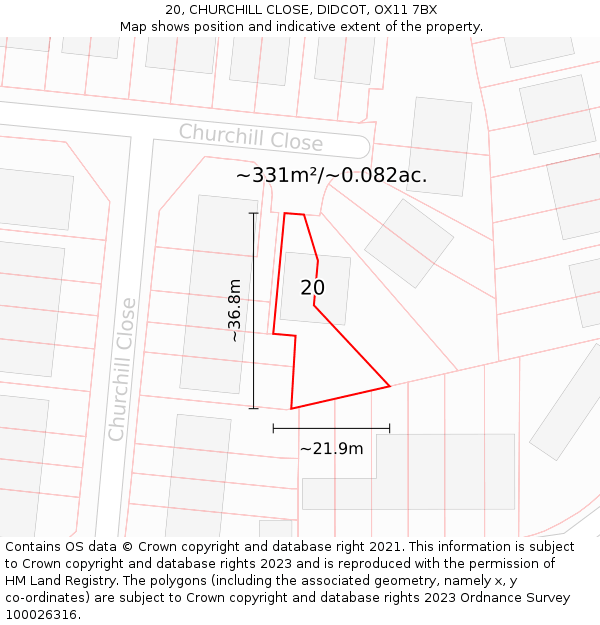 20, CHURCHILL CLOSE, DIDCOT, OX11 7BX: Plot and title map