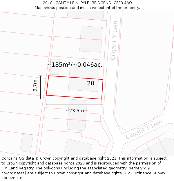 20, CILGANT Y LEIN, PYLE, BRIDGEND, CF33 4AQ: Plot and title map