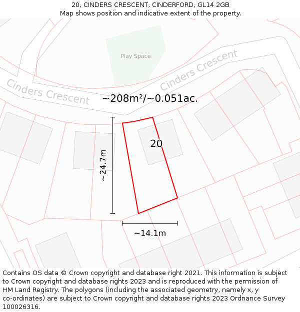 20, CINDERS CRESCENT, CINDERFORD, GL14 2GB: Plot and title map