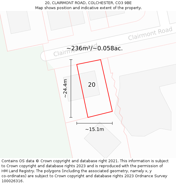 20, CLAIRMONT ROAD, COLCHESTER, CO3 9BE: Plot and title map