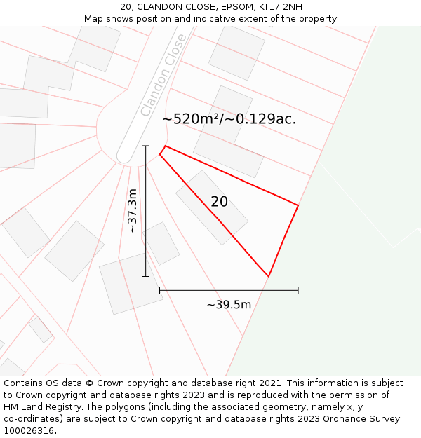 20, CLANDON CLOSE, EPSOM, KT17 2NH: Plot and title map