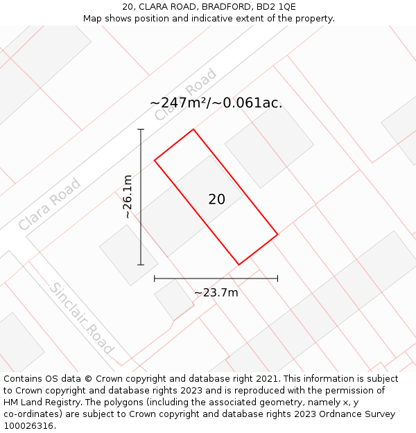 20, CLARA ROAD, BRADFORD, BD2 1QE: Plot and title map