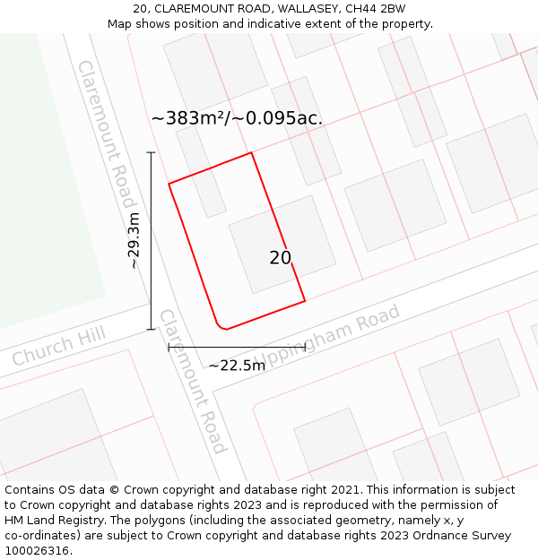 20, CLAREMOUNT ROAD, WALLASEY, CH44 2BW: Plot and title map