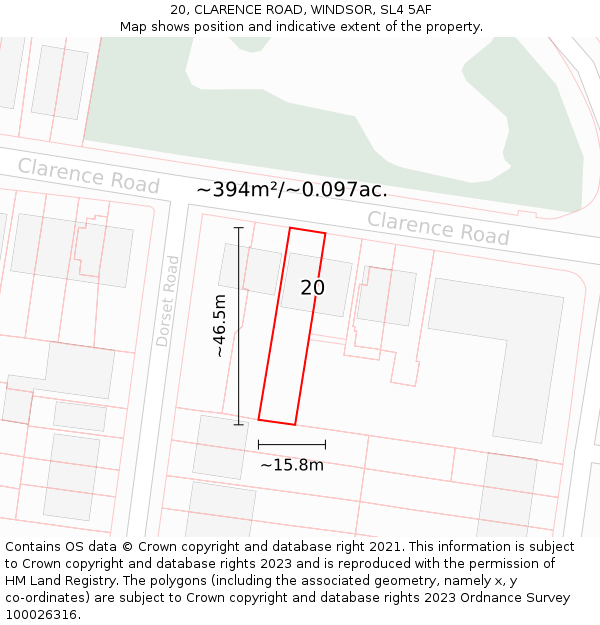20, CLARENCE ROAD, WINDSOR, SL4 5AF: Plot and title map