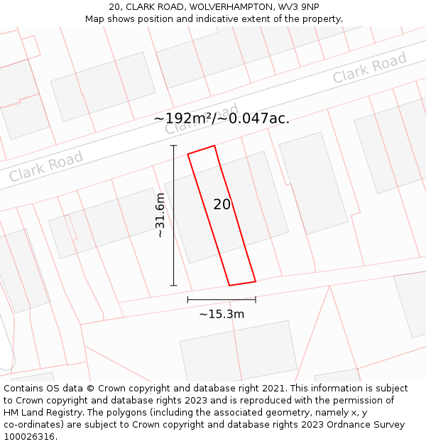 20, CLARK ROAD, WOLVERHAMPTON, WV3 9NP: Plot and title map