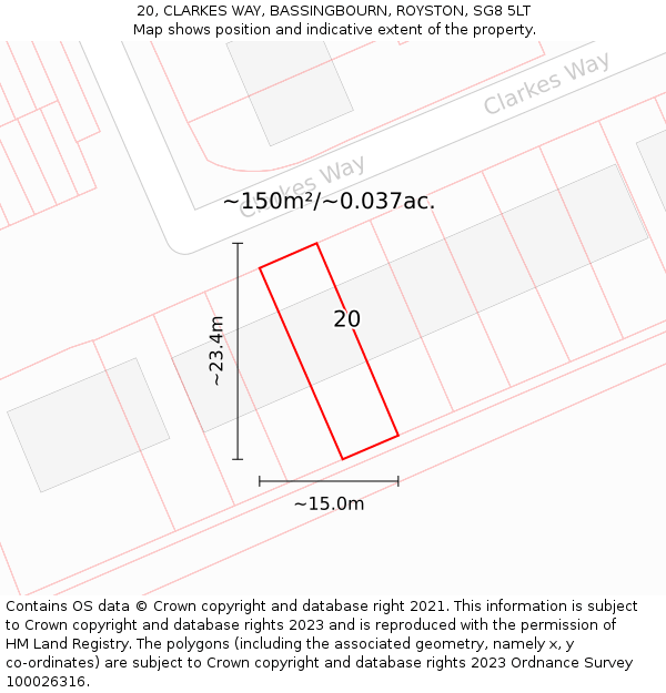 20, CLARKES WAY, BASSINGBOURN, ROYSTON, SG8 5LT: Plot and title map