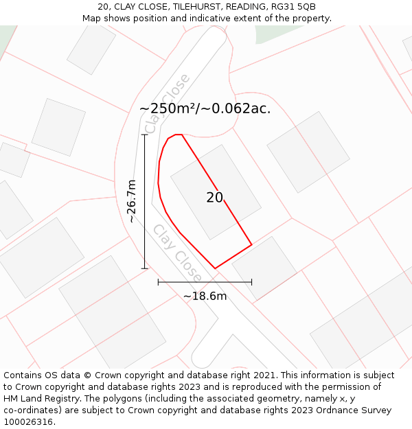 20, CLAY CLOSE, TILEHURST, READING, RG31 5QB: Plot and title map