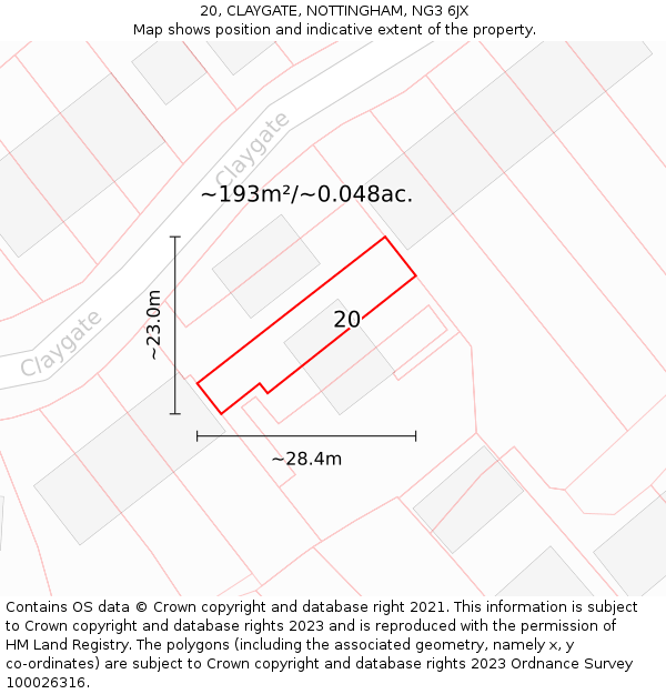 20, CLAYGATE, NOTTINGHAM, NG3 6JX: Plot and title map