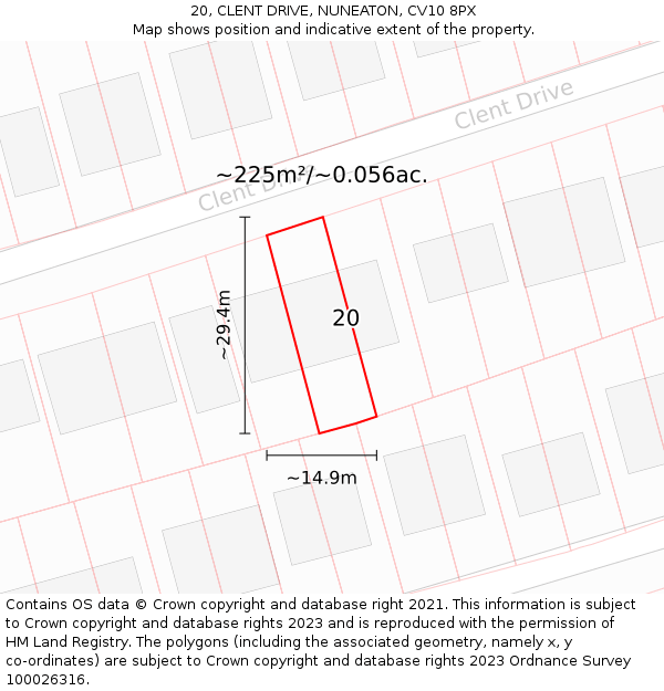 20, CLENT DRIVE, NUNEATON, CV10 8PX: Plot and title map