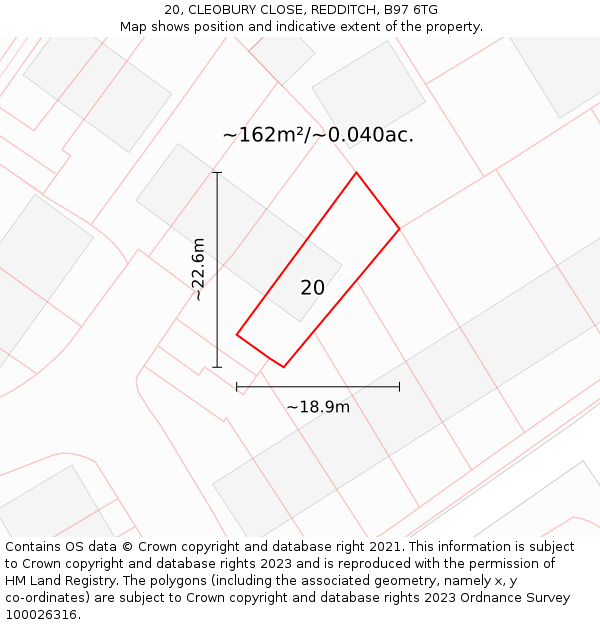 20, CLEOBURY CLOSE, REDDITCH, B97 6TG: Plot and title map