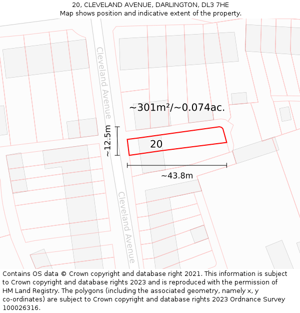 20, CLEVELAND AVENUE, DARLINGTON, DL3 7HE: Plot and title map