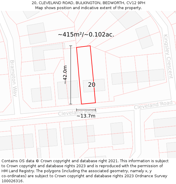 20, CLEVELAND ROAD, BULKINGTON, BEDWORTH, CV12 9PH: Plot and title map