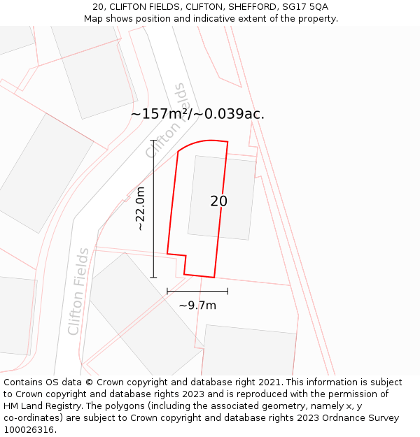 20, CLIFTON FIELDS, CLIFTON, SHEFFORD, SG17 5QA: Plot and title map