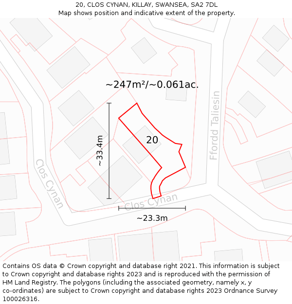 20, CLOS CYNAN, KILLAY, SWANSEA, SA2 7DL: Plot and title map