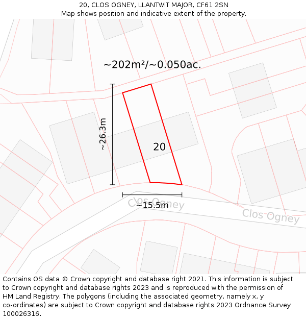 20, CLOS OGNEY, LLANTWIT MAJOR, CF61 2SN: Plot and title map
