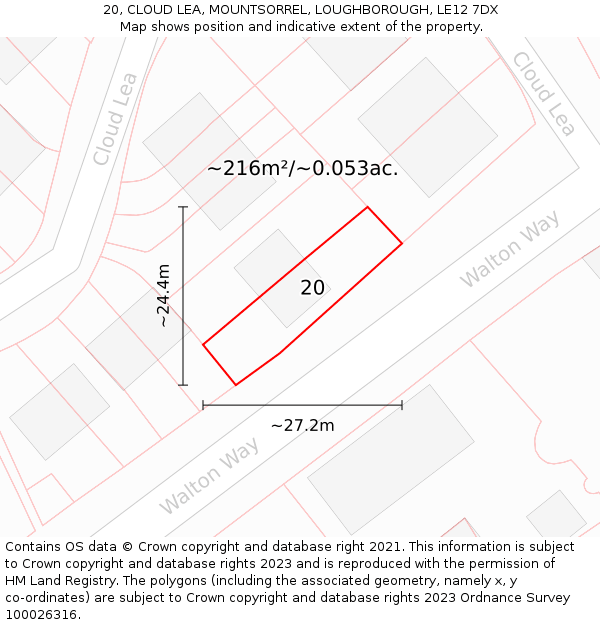 20, CLOUD LEA, MOUNTSORREL, LOUGHBOROUGH, LE12 7DX: Plot and title map