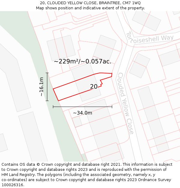20, CLOUDED YELLOW CLOSE, BRAINTREE, CM7 1WQ: Plot and title map