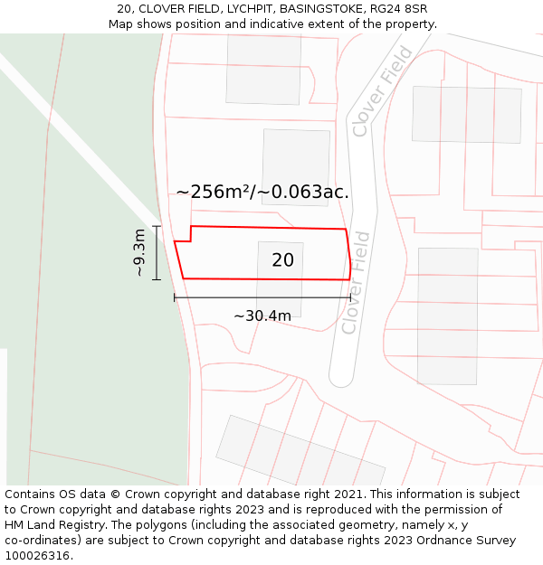 20, CLOVER FIELD, LYCHPIT, BASINGSTOKE, RG24 8SR: Plot and title map