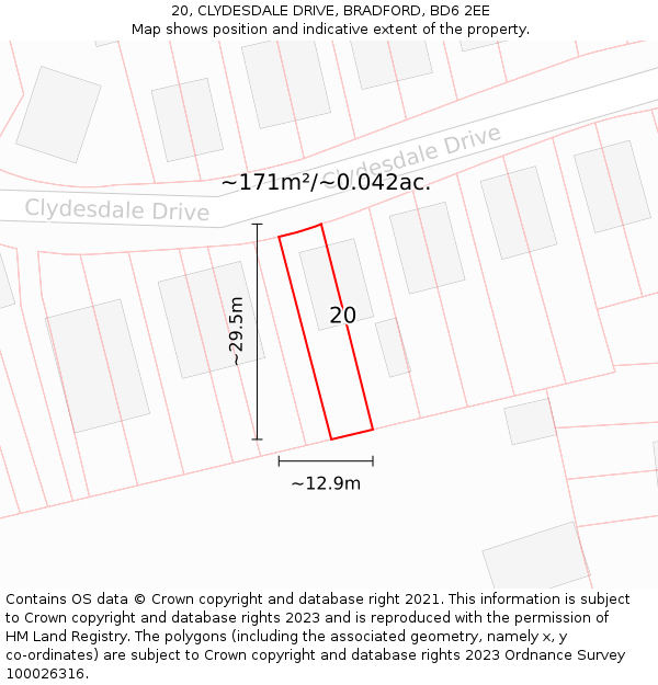 20, CLYDESDALE DRIVE, BRADFORD, BD6 2EE: Plot and title map