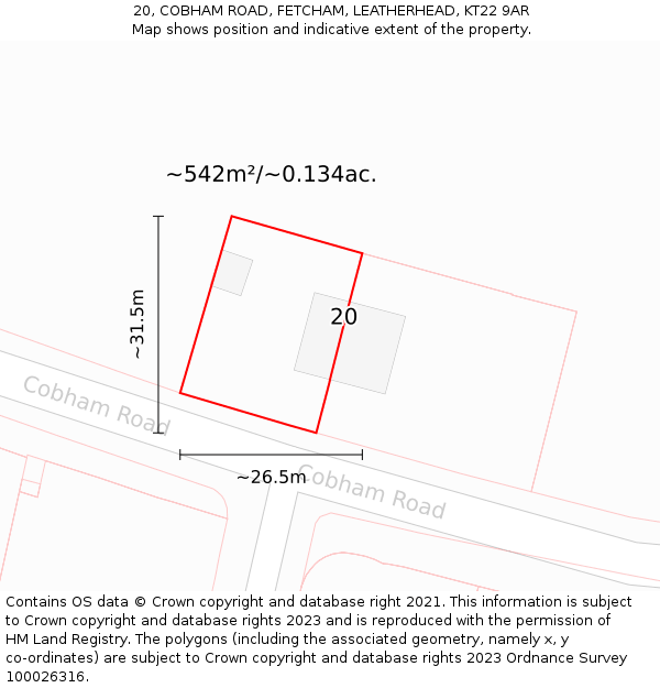 20, COBHAM ROAD, FETCHAM, LEATHERHEAD, KT22 9AR: Plot and title map