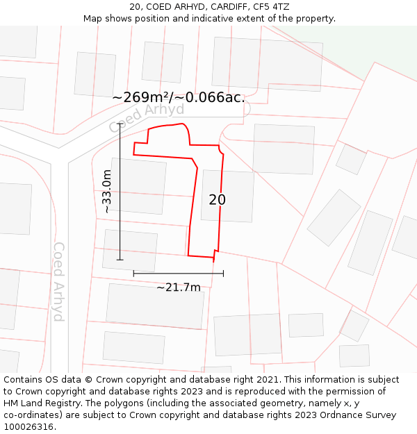 20, COED ARHYD, CARDIFF, CF5 4TZ: Plot and title map