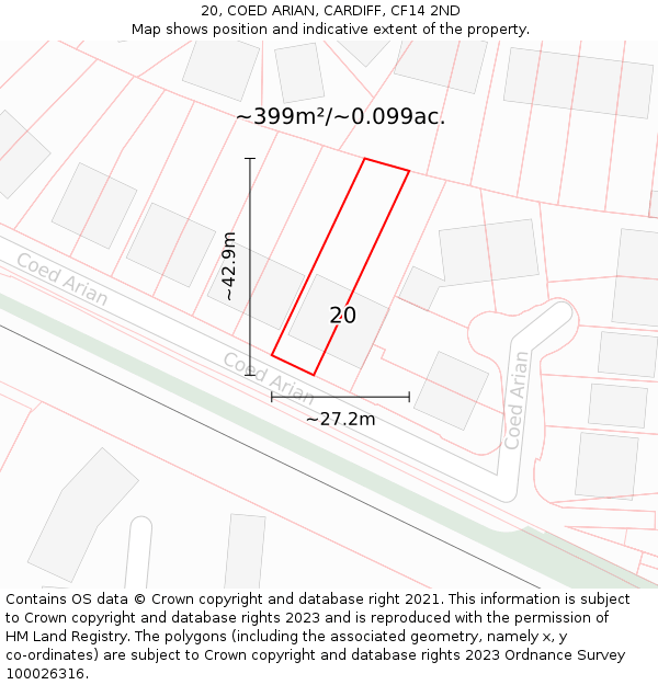 20, COED ARIAN, CARDIFF, CF14 2ND: Plot and title map