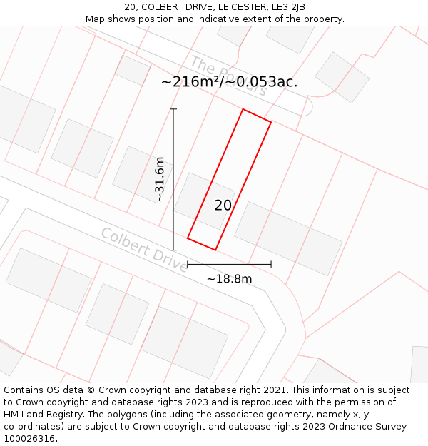20, COLBERT DRIVE, LEICESTER, LE3 2JB: Plot and title map