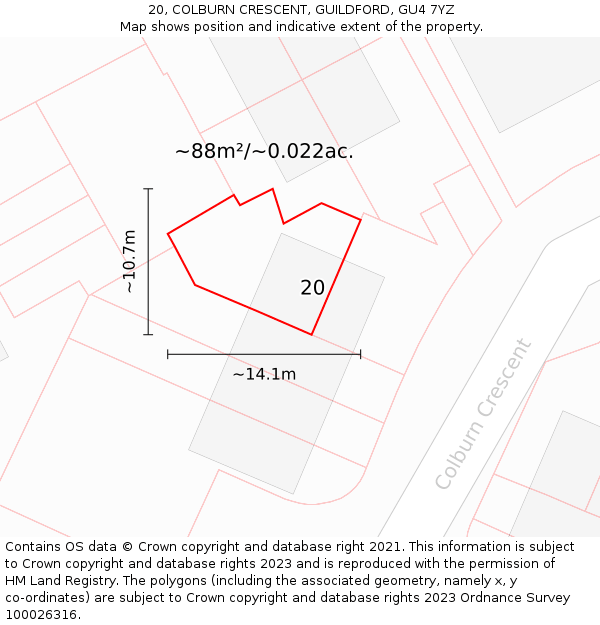 20, COLBURN CRESCENT, GUILDFORD, GU4 7YZ: Plot and title map