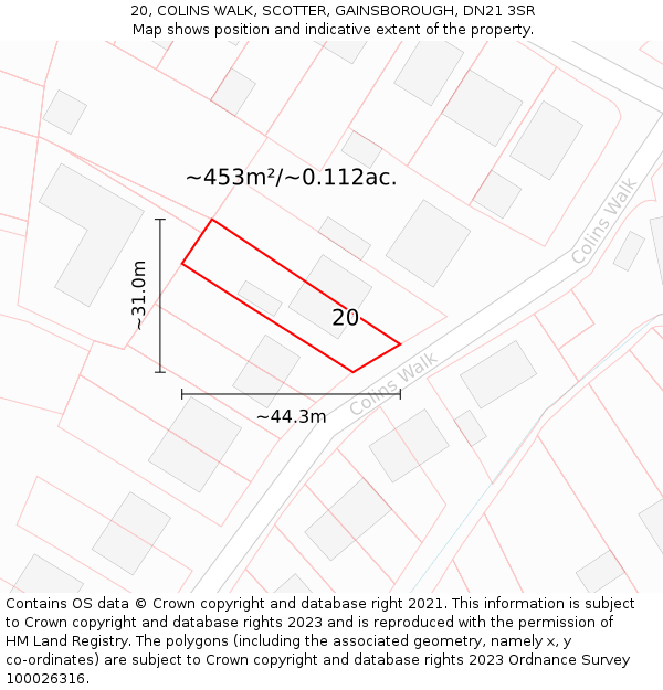 20, COLINS WALK, SCOTTER, GAINSBOROUGH, DN21 3SR: Plot and title map