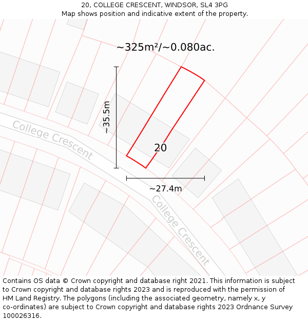 20, COLLEGE CRESCENT, WINDSOR, SL4 3PG: Plot and title map