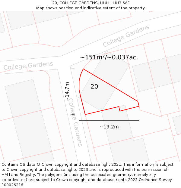 20, COLLEGE GARDENS, HULL, HU3 6AF: Plot and title map