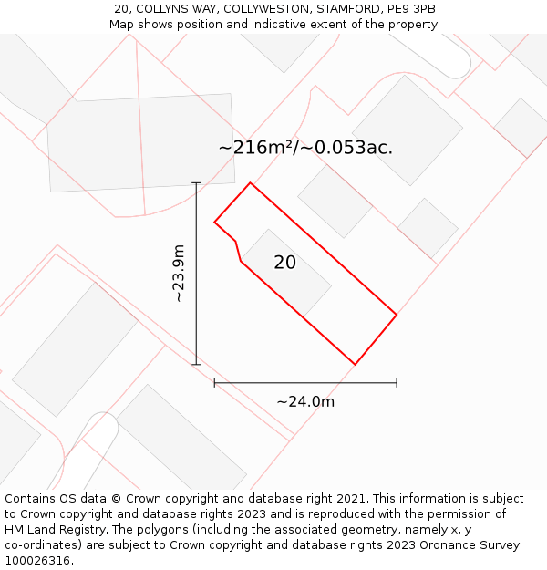 20, COLLYNS WAY, COLLYWESTON, STAMFORD, PE9 3PB: Plot and title map