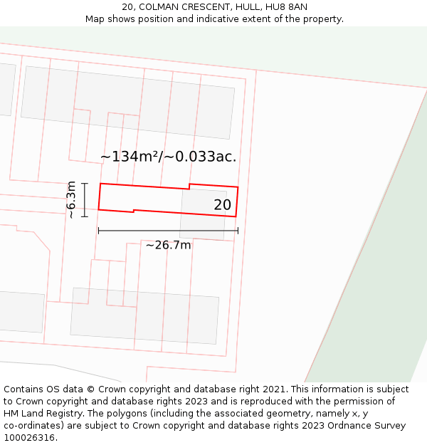 20, COLMAN CRESCENT, HULL, HU8 8AN: Plot and title map