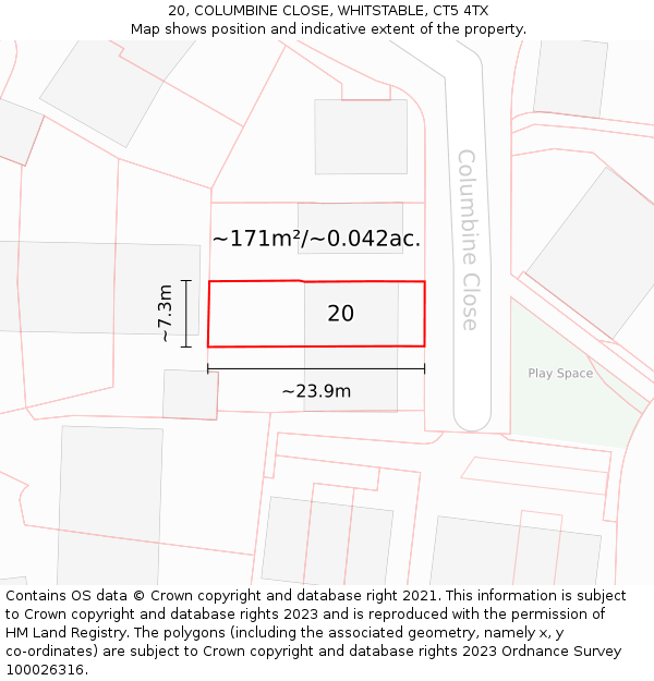 20, COLUMBINE CLOSE, WHITSTABLE, CT5 4TX: Plot and title map
