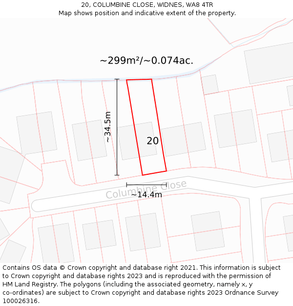 20, COLUMBINE CLOSE, WIDNES, WA8 4TR: Plot and title map
